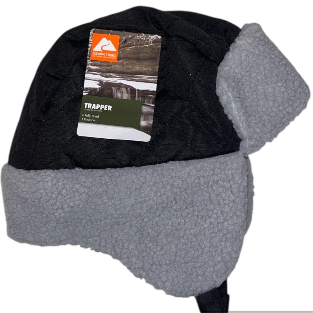 NWT Ozark Trail Youth Trapper Hat Faux Fur Lined | Black/Gray